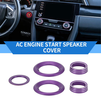 Purple Engine Start Speaker Knob Cover Ring for Honda Civic (2016-2021) 5 Pcs
