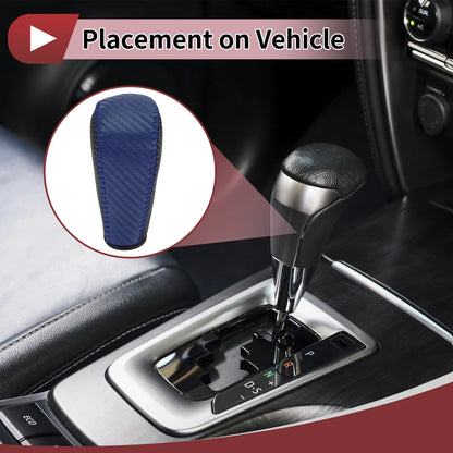 Car Gear Shift Knob Cover for BMW 3 Series E90 (2007-2013) - Black Blue Faux Leather