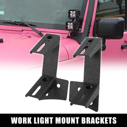 Windshield Dual A Pillar Work Light Mount Bracket Set for Jeep Wrangler (2007-2017)