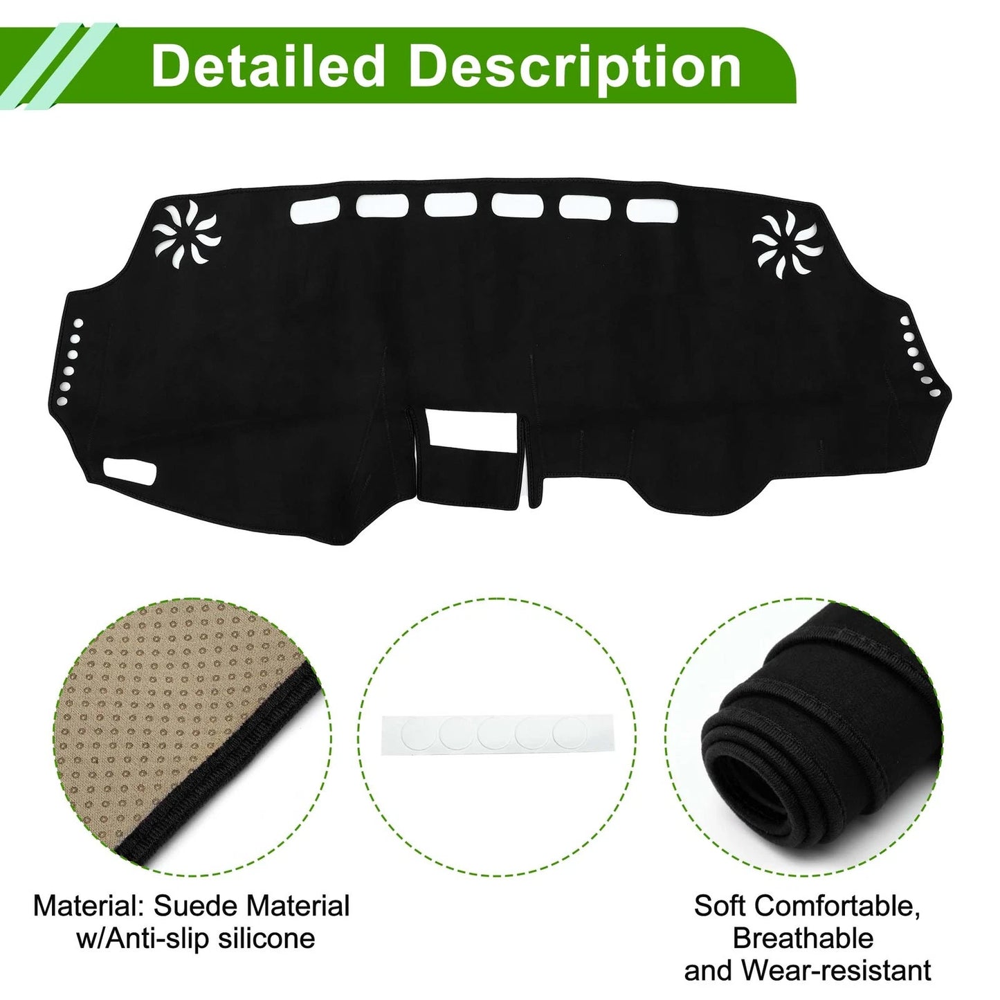 Dashboard Cover Mat for Toyota Wish 2010-2018 Sun Protector Black