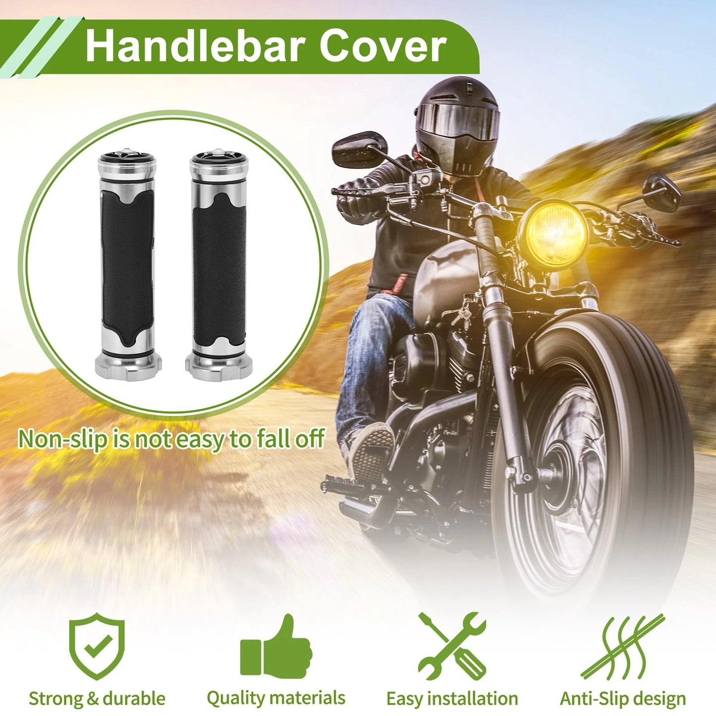 Grips / 7/8" 22mm Hand Grips Rubber Silver Tone for Motorcycle