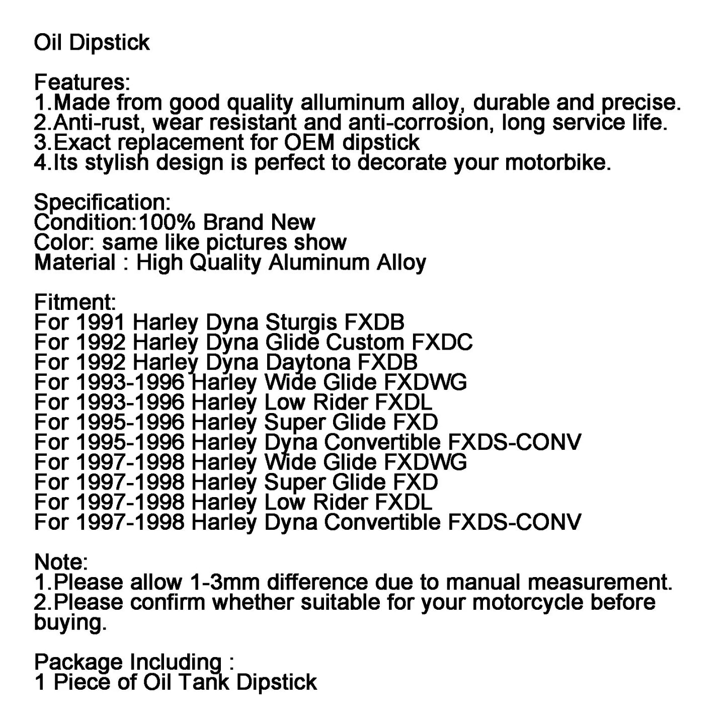 Fuel Cap Plug for Dyna Wide Glide FXDL (1991-1998)