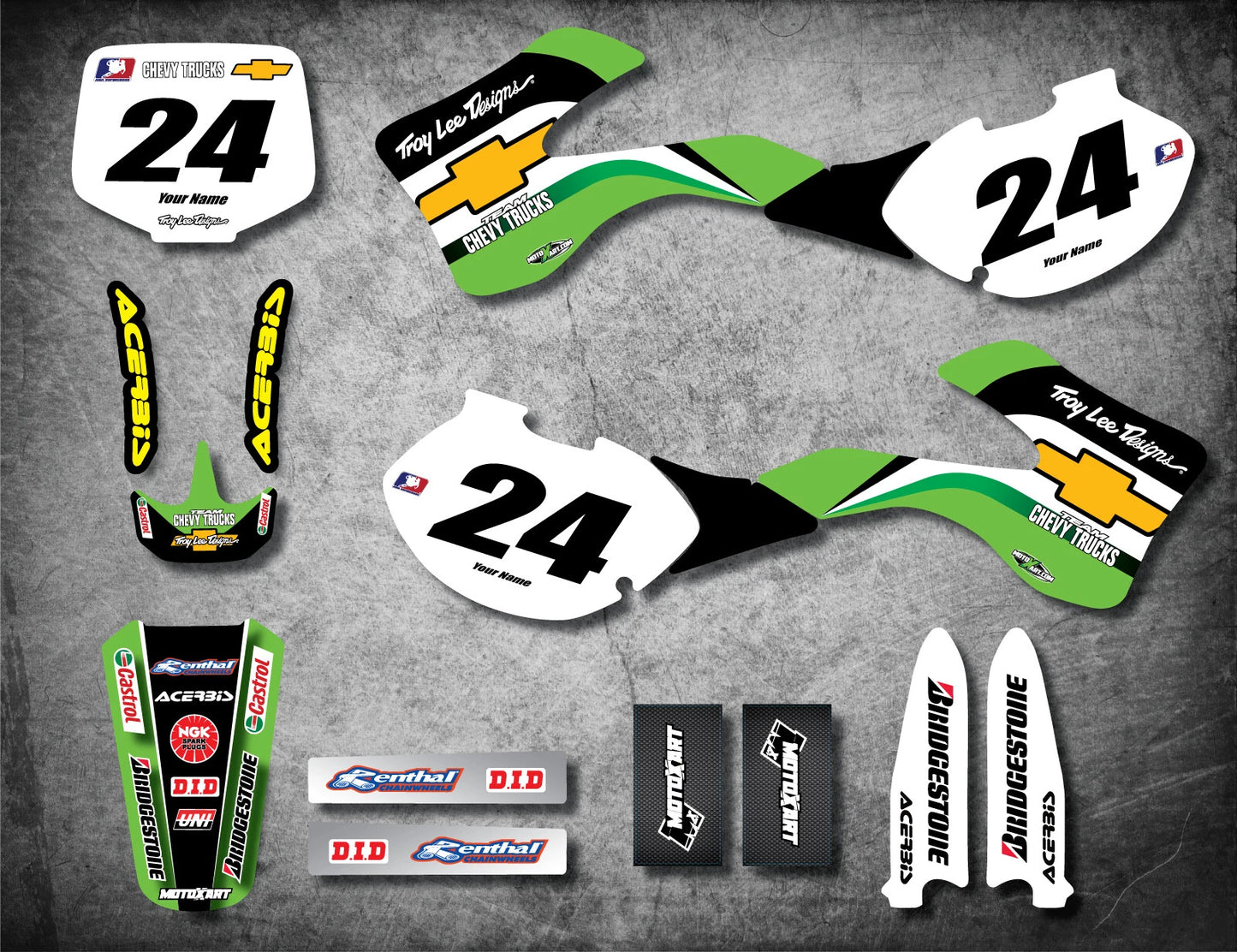 Full Graphics Kit for Kawasaki KX 125 (1999-2002) - SHIFT Style Decals