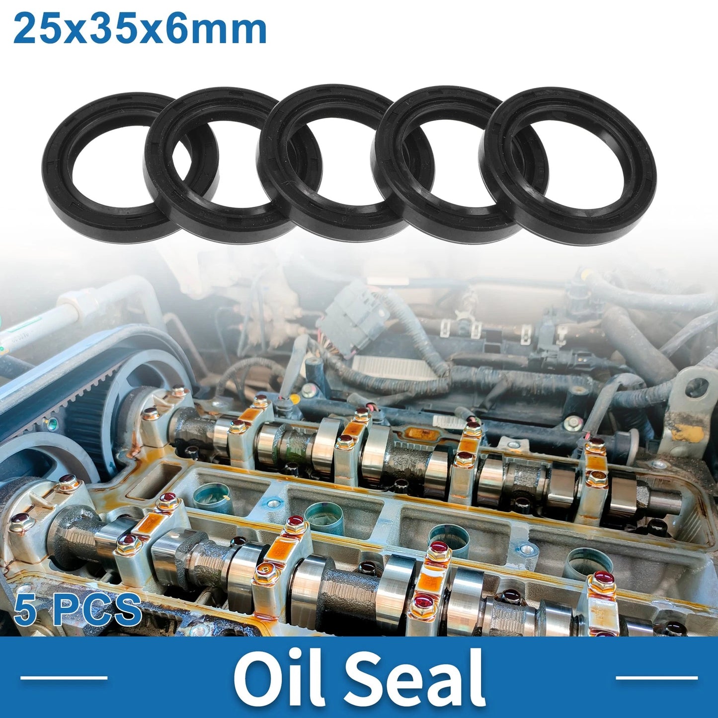 Oil Seal Rotary Shaft Seal Nitrile Rubber 25x35x6mm Black 5 Pcs