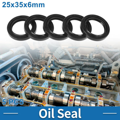 Oil Seal Rotary Shaft Seal Nitrile Rubber 25x35x6mm Black 5 Pcs