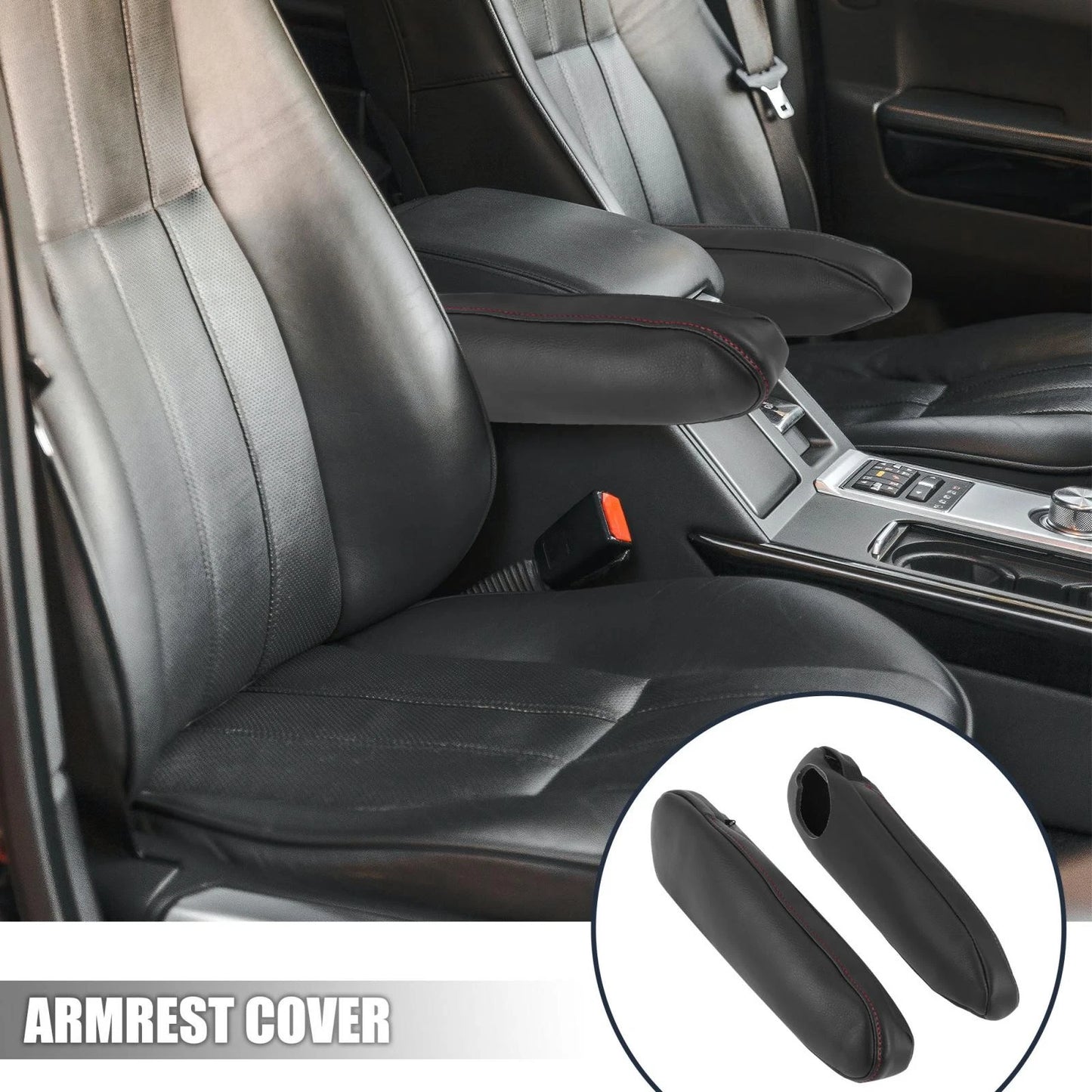 Pair Front Seat Armrest Cover Black/Red Line for Toyota Sienna (2011–2018)
