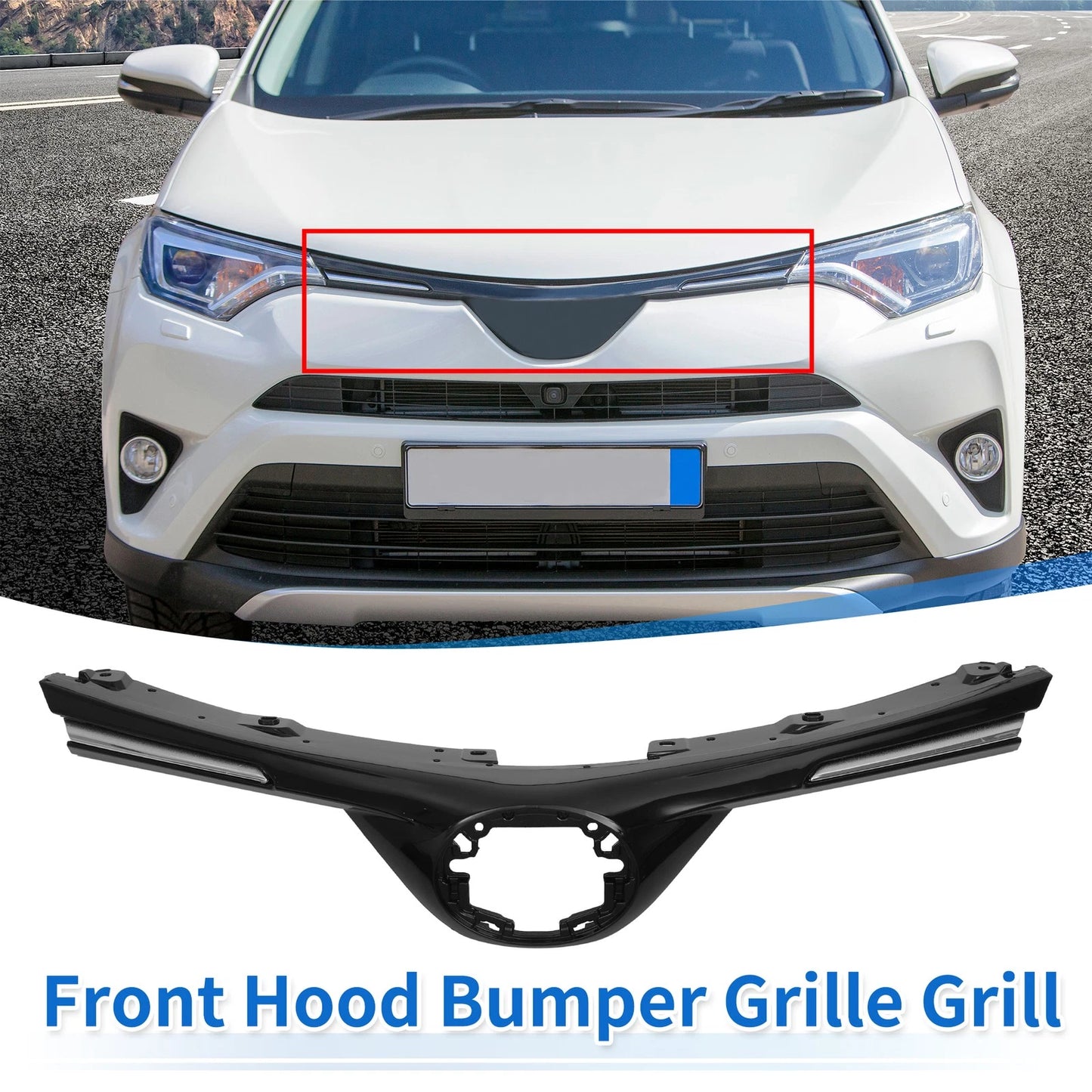 Front Bonnet Bumper Grille for Toyota RAV4 LE 2016-2018 Black
