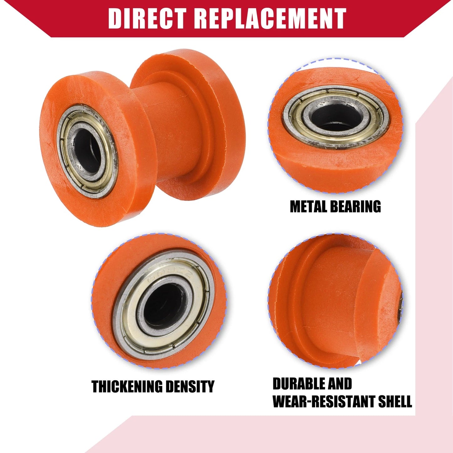 8mm 10mm Chain Roller Pulley Tensioners for Motorcycle Mini Bike Orange
