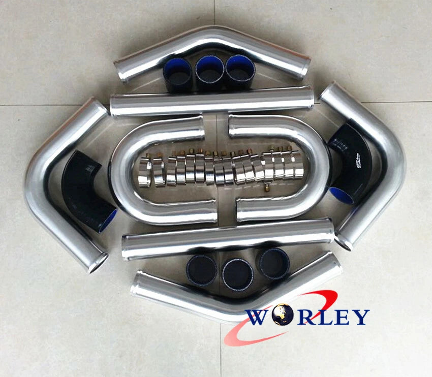 2" Full Aluminum Turbo Intercooler 550x140x80mm + Black Piping