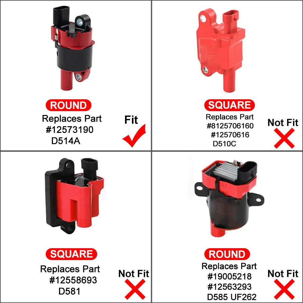 8 x D514A Round Ignition Coil Packs for Chevrolet Silverado, GMC, Cadillac CTS