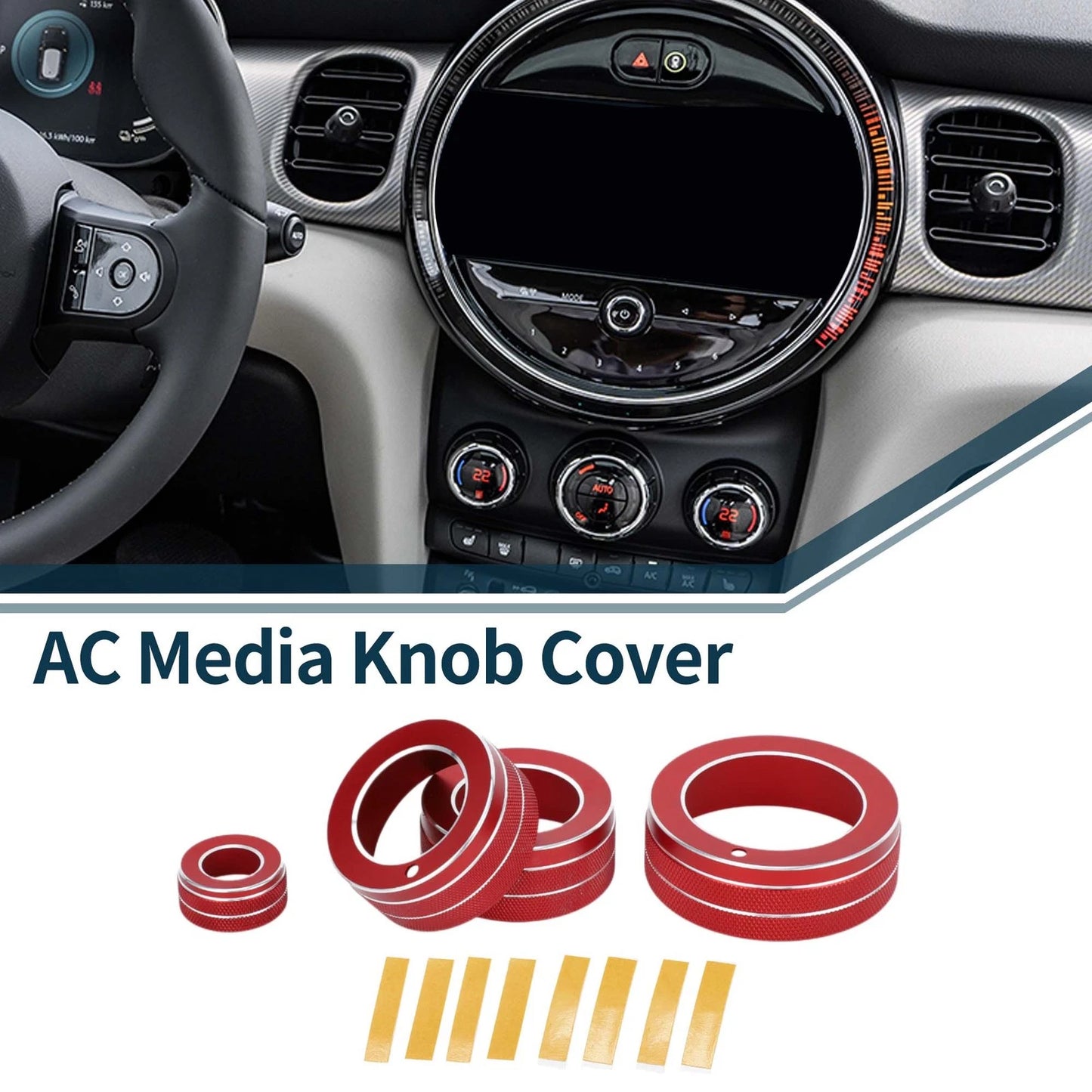 AC Media Volume Switch Knob Cover Ring for Mini Cooper (2014-2022) 4 x Pcs