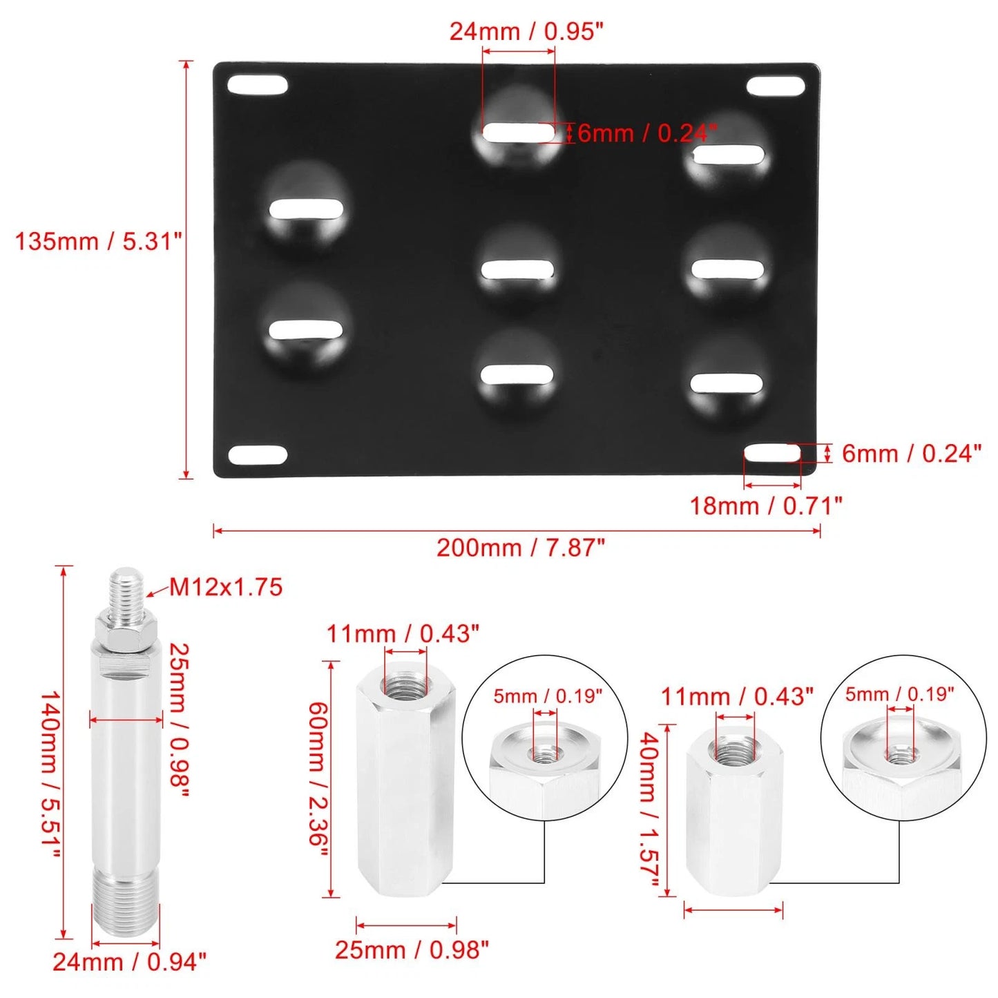 Front Bumper Tow Hook License Plate Bracket Holder Set for Toyota Yaris