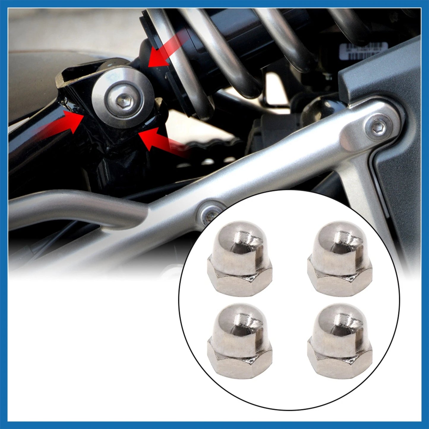 4pcs / 10mm / Chrome Motorcycle Rear Shock Absorber Screw Nut for CG125