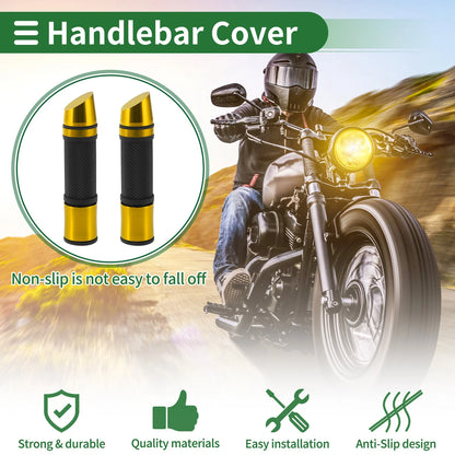 7/8" 22mm Hand Grips Rubber Black Gold Tone for Motorcycle