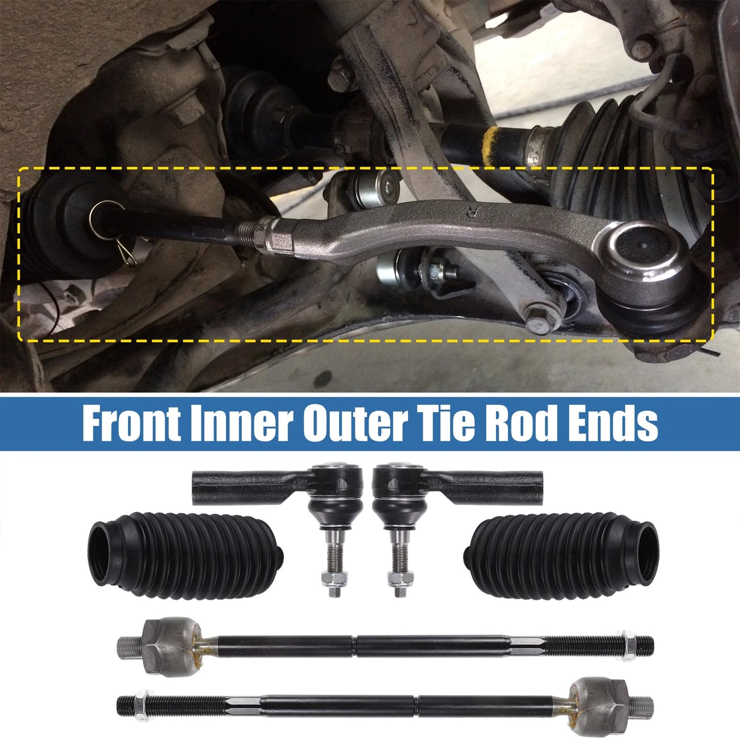 6 x Front Inner Outer Tie Rod Ends for Ford Mustang (2005-2010)