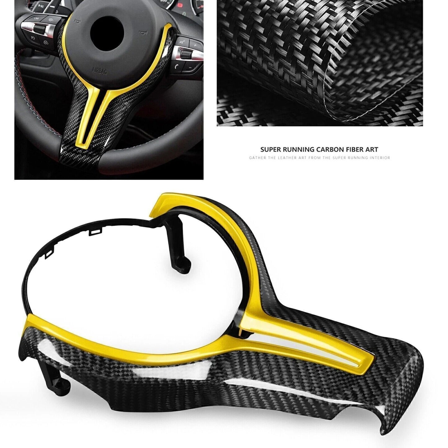 Yellow Carbon Fiber Steering Wheel Cover for BMW M2 M3 M4 M6 (2014-2021)