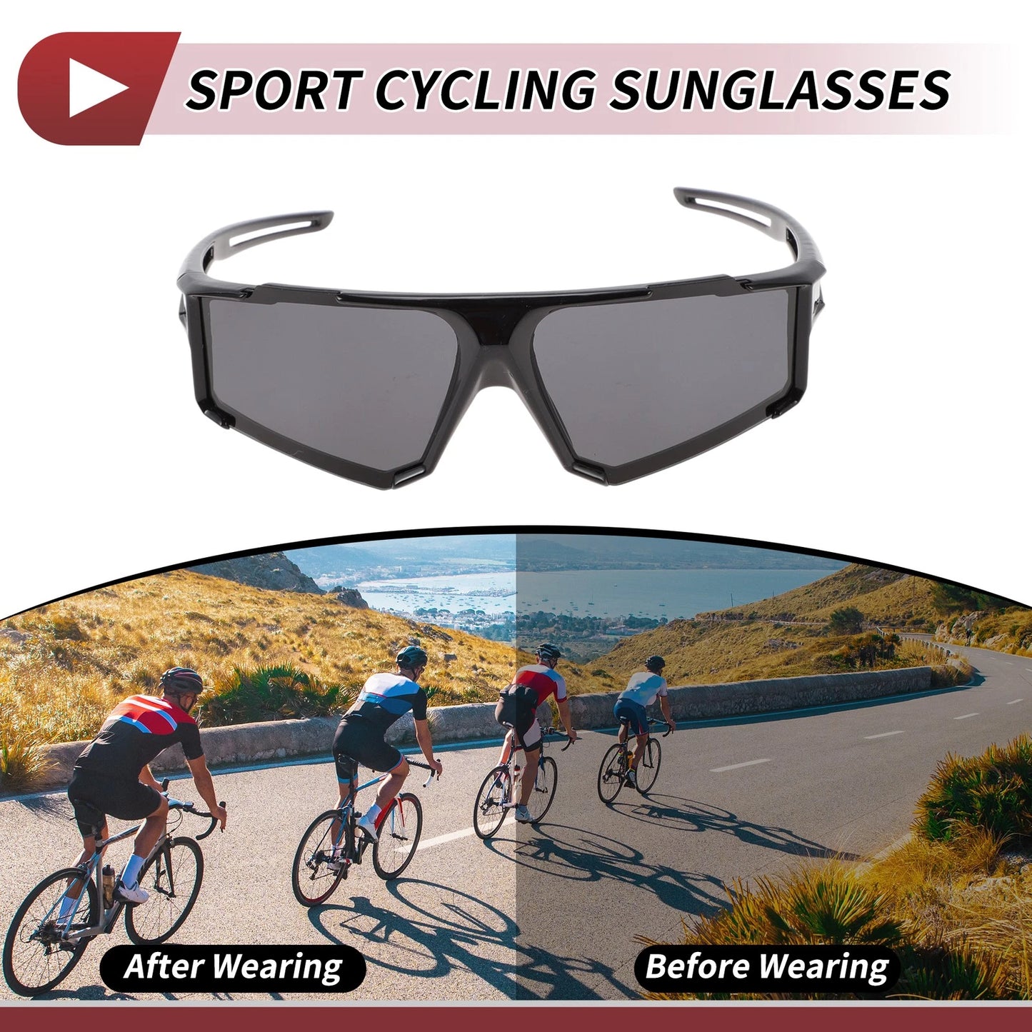 Motorcycle Riding Goggles Gray Lens Black Frame Cycling Sunglasses
