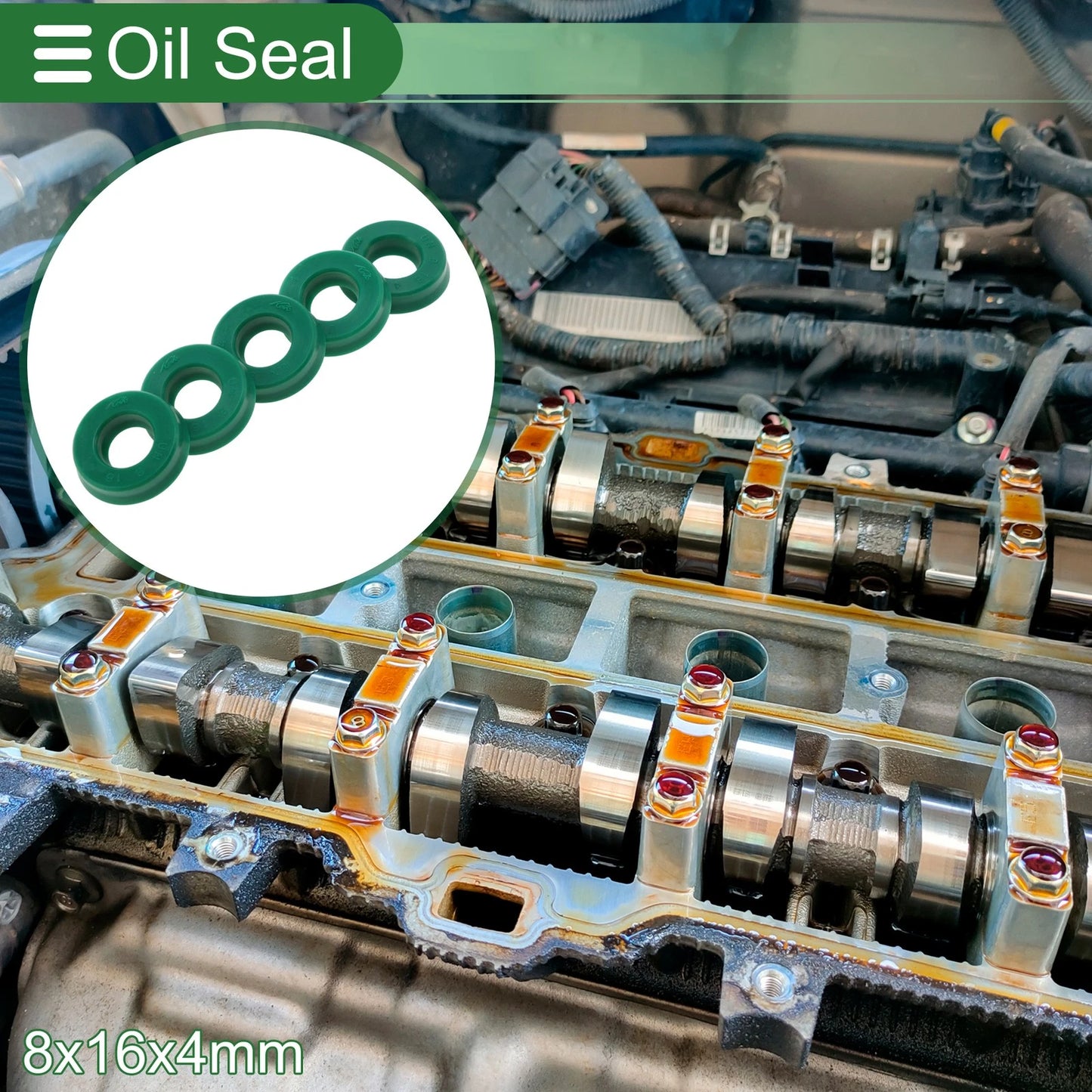 Oil Seal 5 Pcs Seal Ring Rotary Shaft Seal TPU 8x16x4mm High Pressure Green