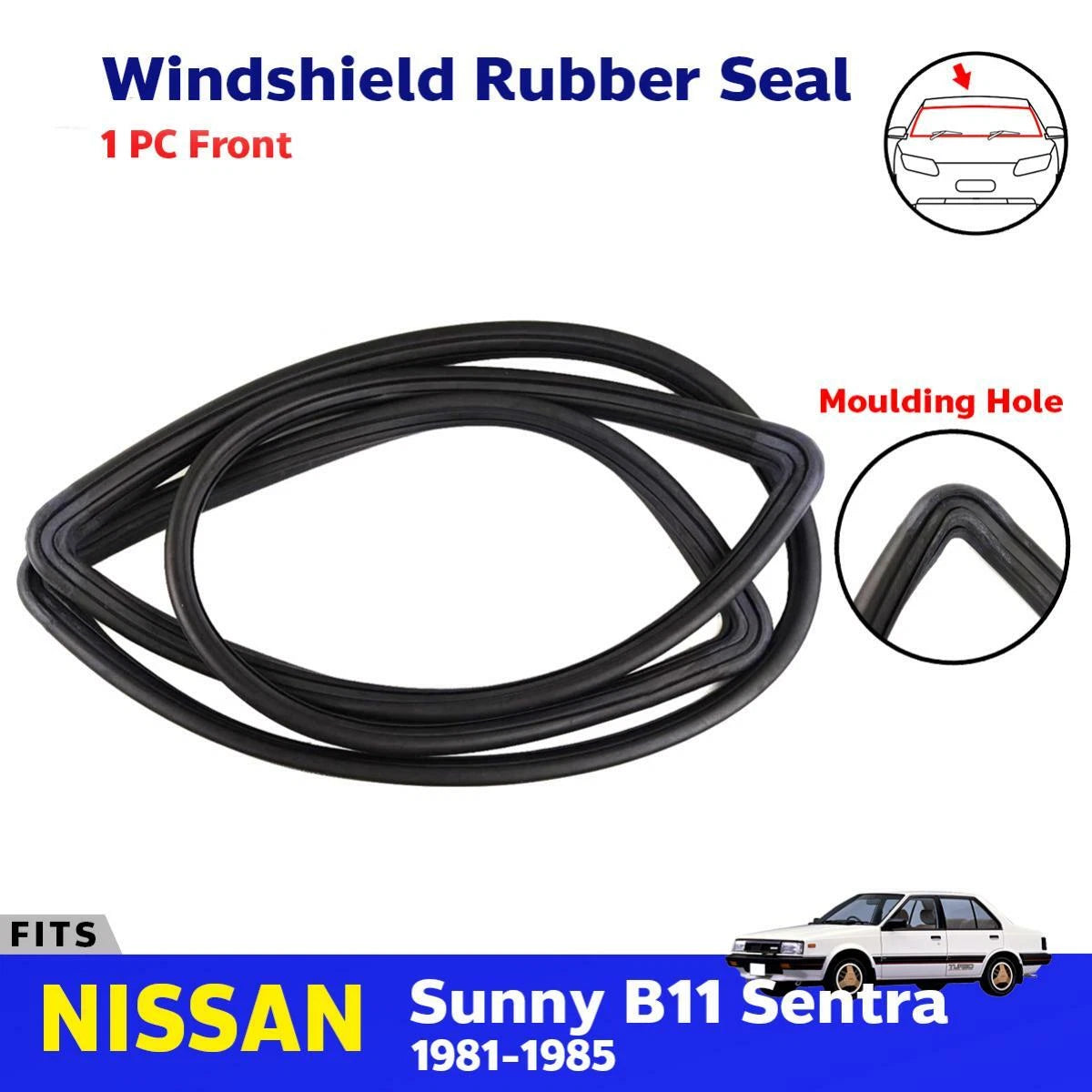 Windshield Rubber Front w Moulding Hole Fits Nissan Sentra Sunny B11 4D 1981-85