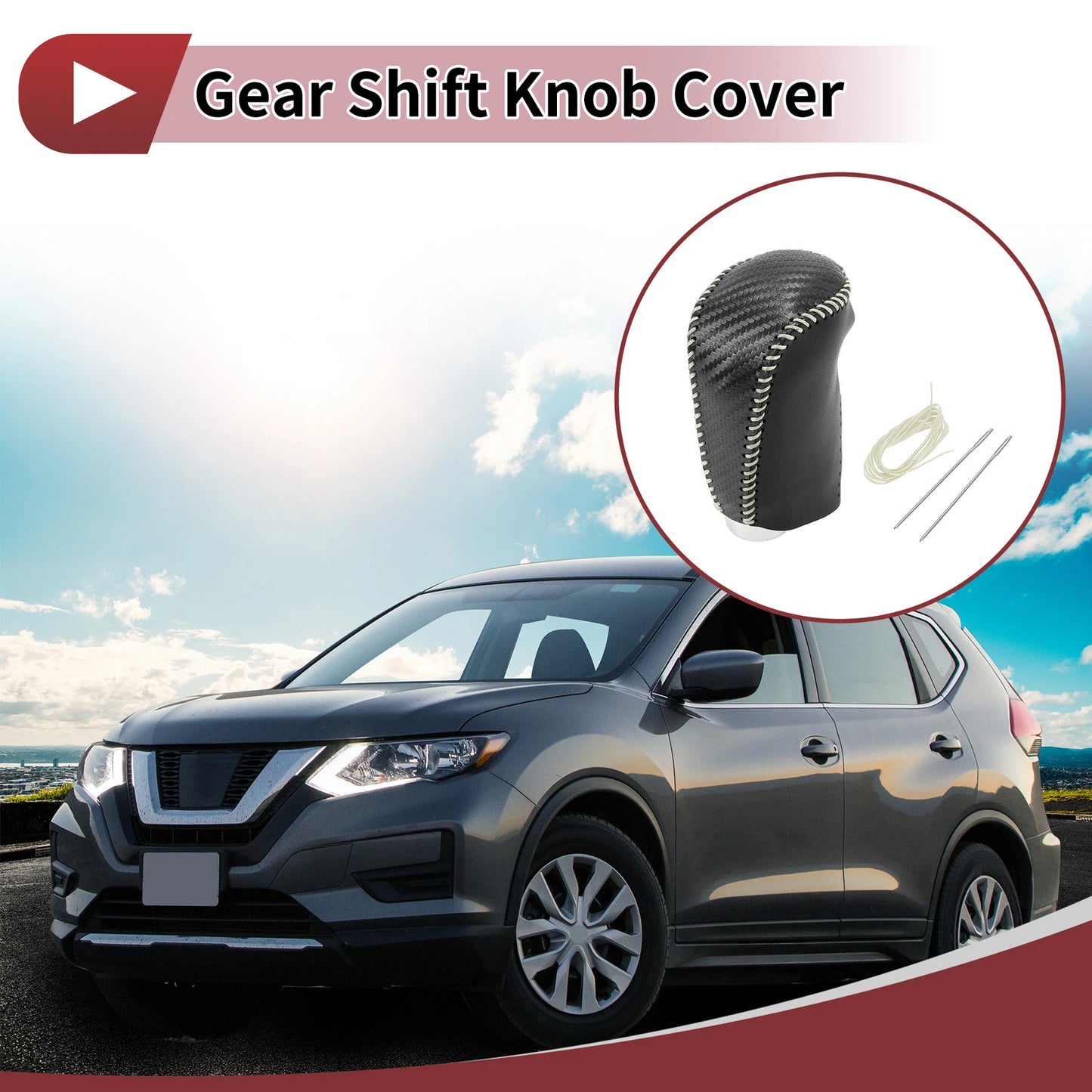 Black Carbon Fiber Gear Shift Knob Cover for Nissan Rogue Sport (2017-2022)