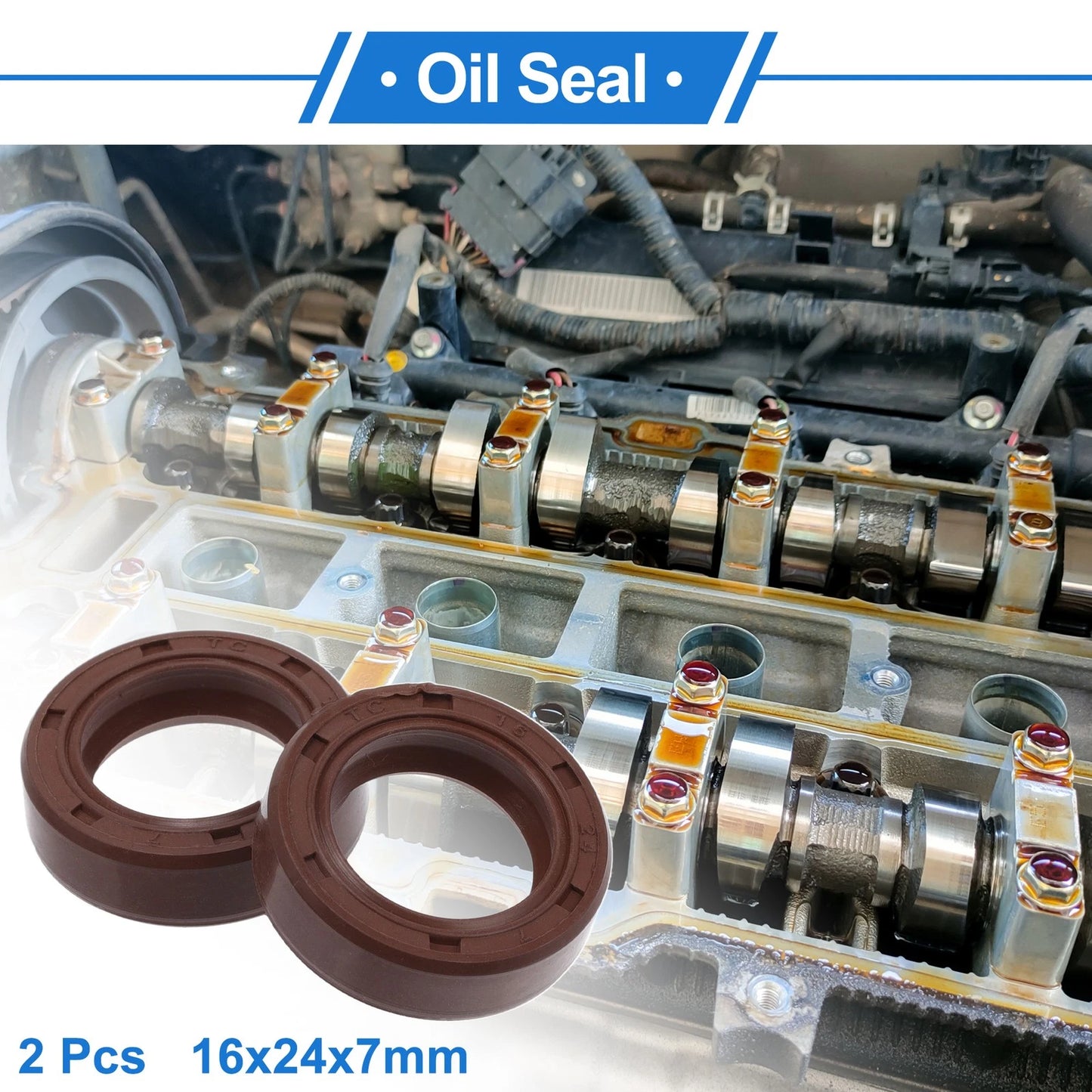 Oil Seal Rotary Shaft Seal FKM Rubber 16x24x7mm Brown 2 x for Make Model