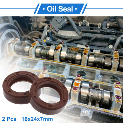 Oil Seal Rotary Shaft Seal FKM Rubber 16x24x7mm Brown 2 x for Make Model