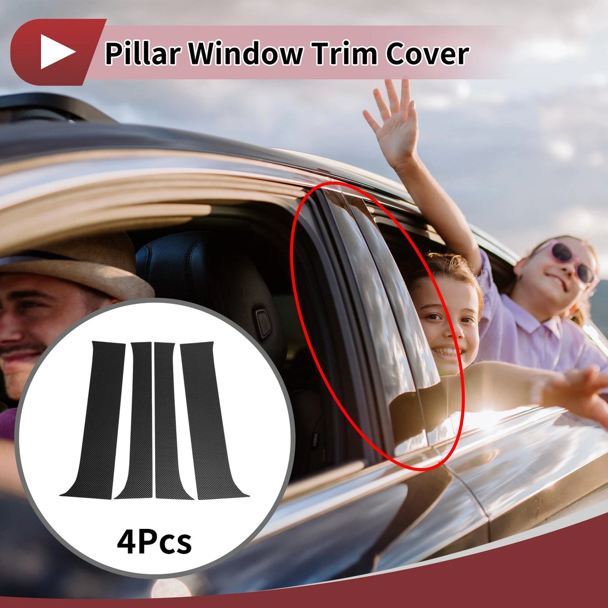 Door Pillar Window Trim for Nissan Frontier 2005-2020 Black Carbon Fiber