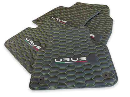 Leather Floor Mats for Lamborghini URUS 2018-2024 Black with Green Stitching