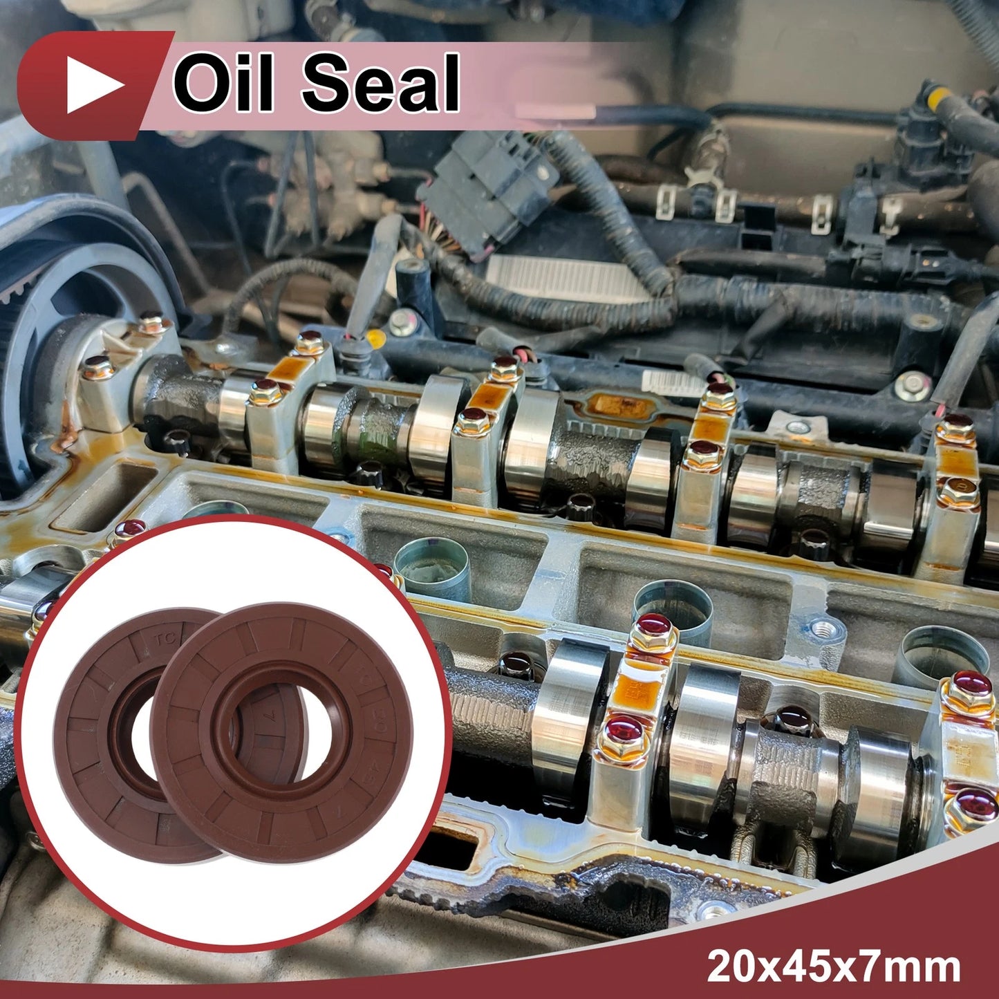 2 x Oil Seal Rotary Shaft Seal FKM Rubber 20x45x7mm Brown