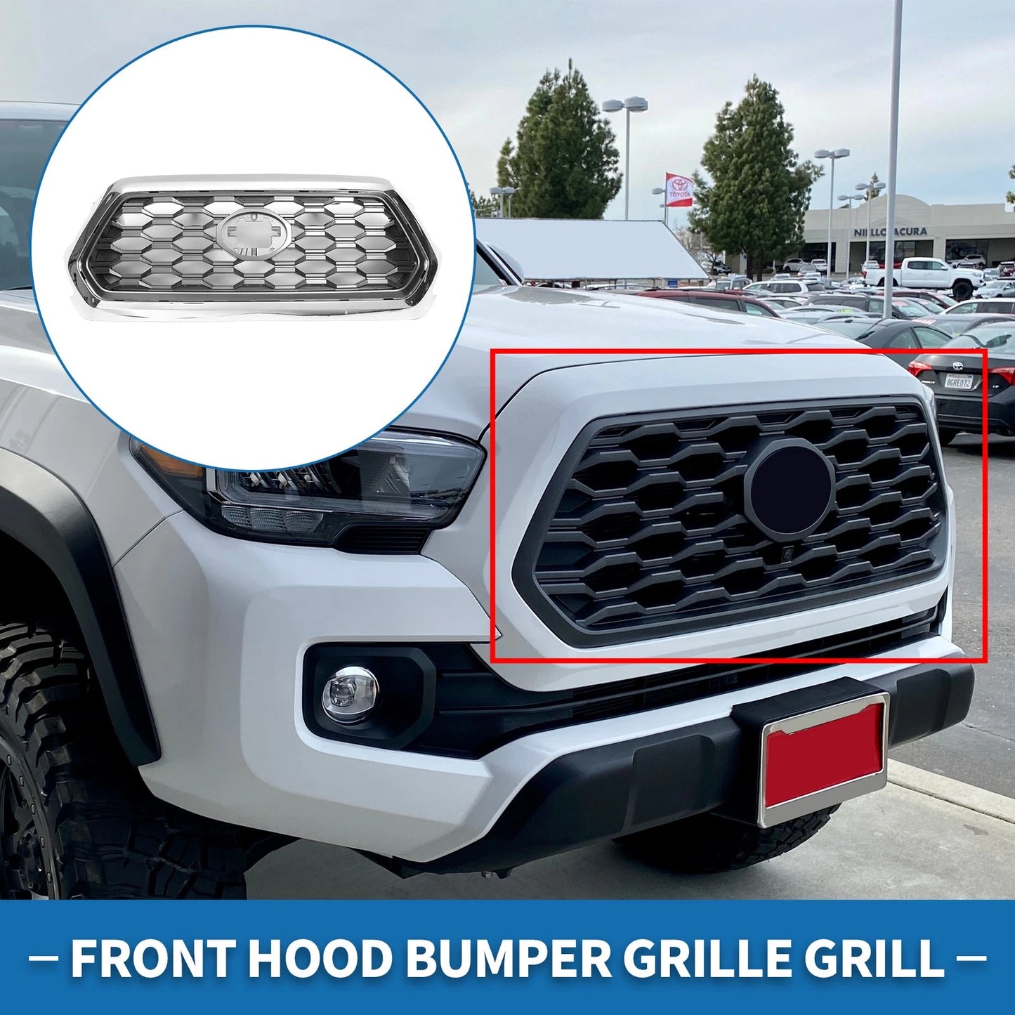 Front Hood Bumper Grille for Toyota Tacoma (2021–2023) Chrome Silver Tone