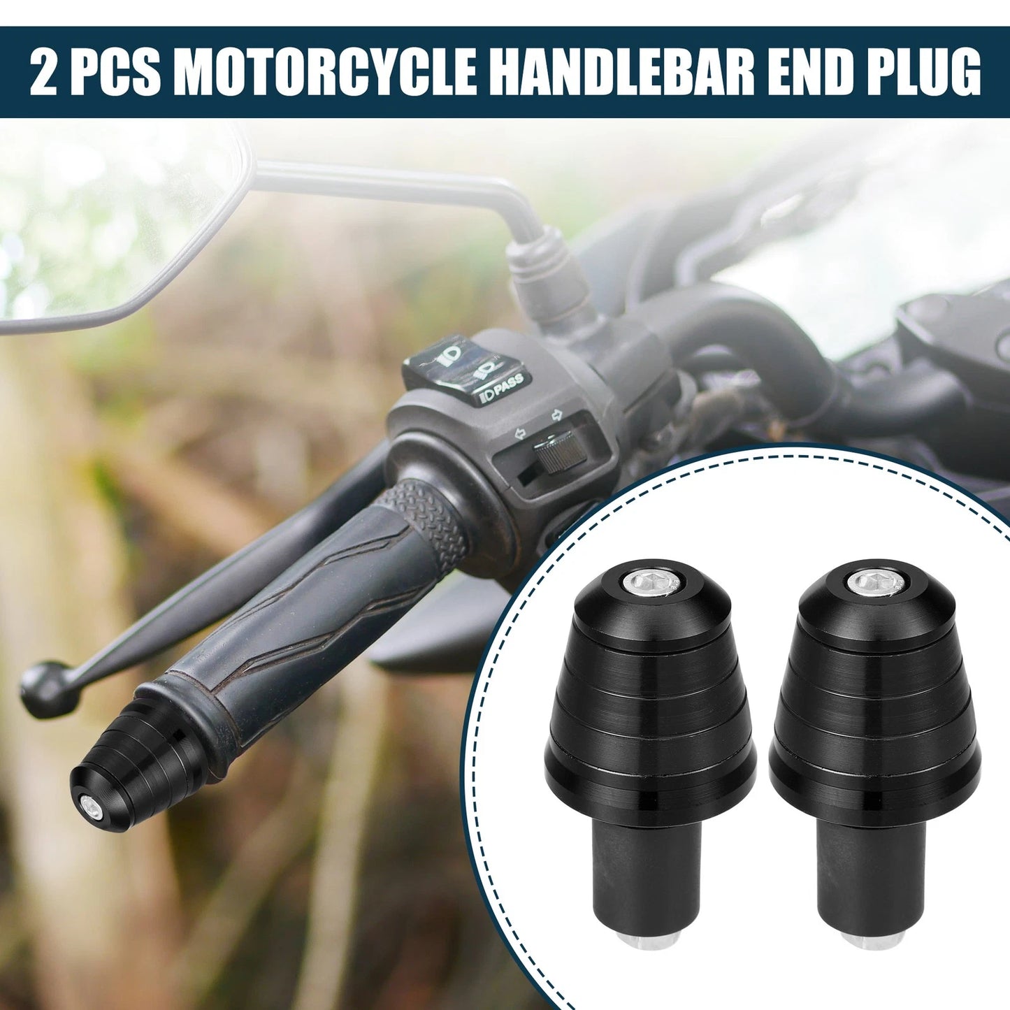 Handlebar End Plug Aluminum Alloy 18-20mm 33.5mm OD Black 2 Pcs for Motorcycle