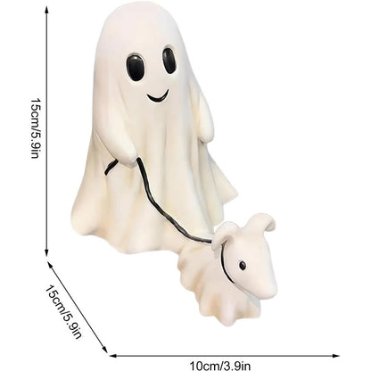 Cute Halloween Ghost Walking Dog Statue Decorations Indoor Outdoor