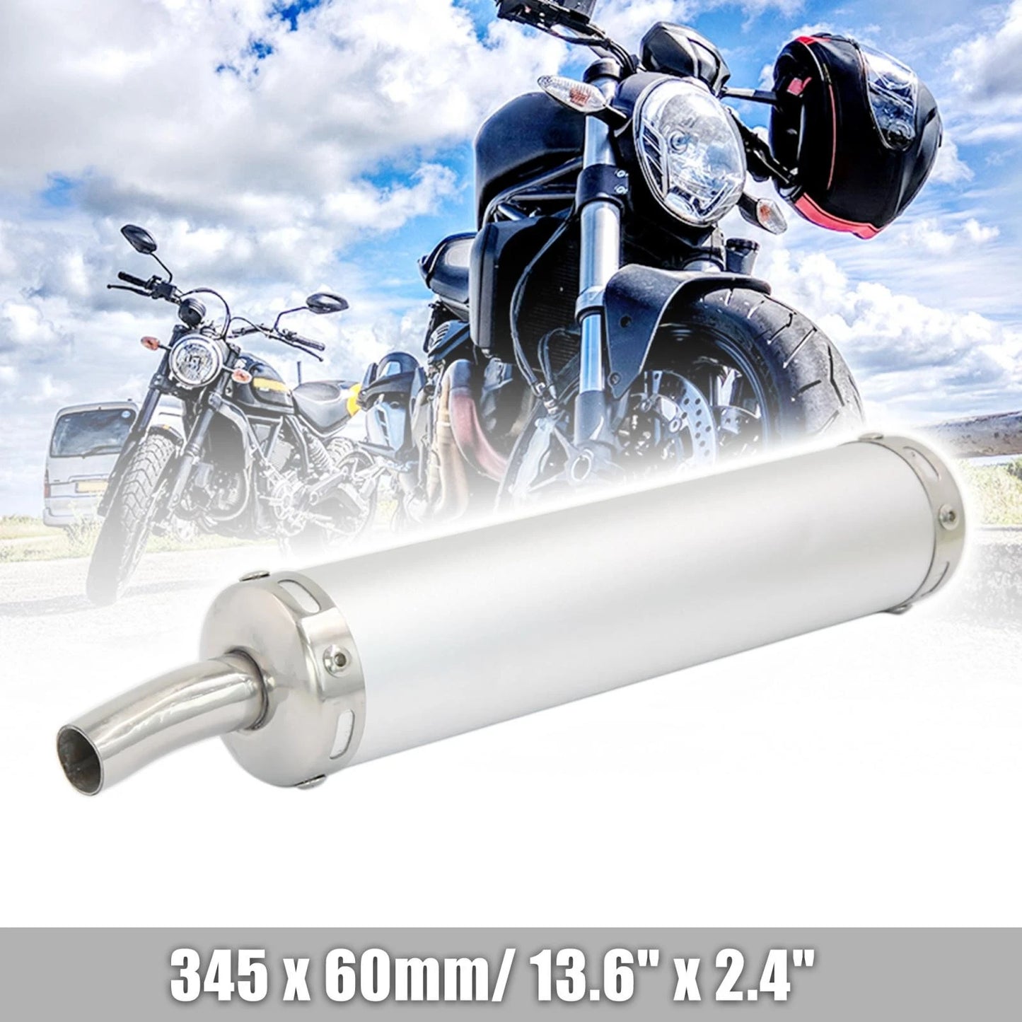 Tail Exhaust Pipe / 280mmx60mm / Muffler Silver Tone for Universal Motorcycle