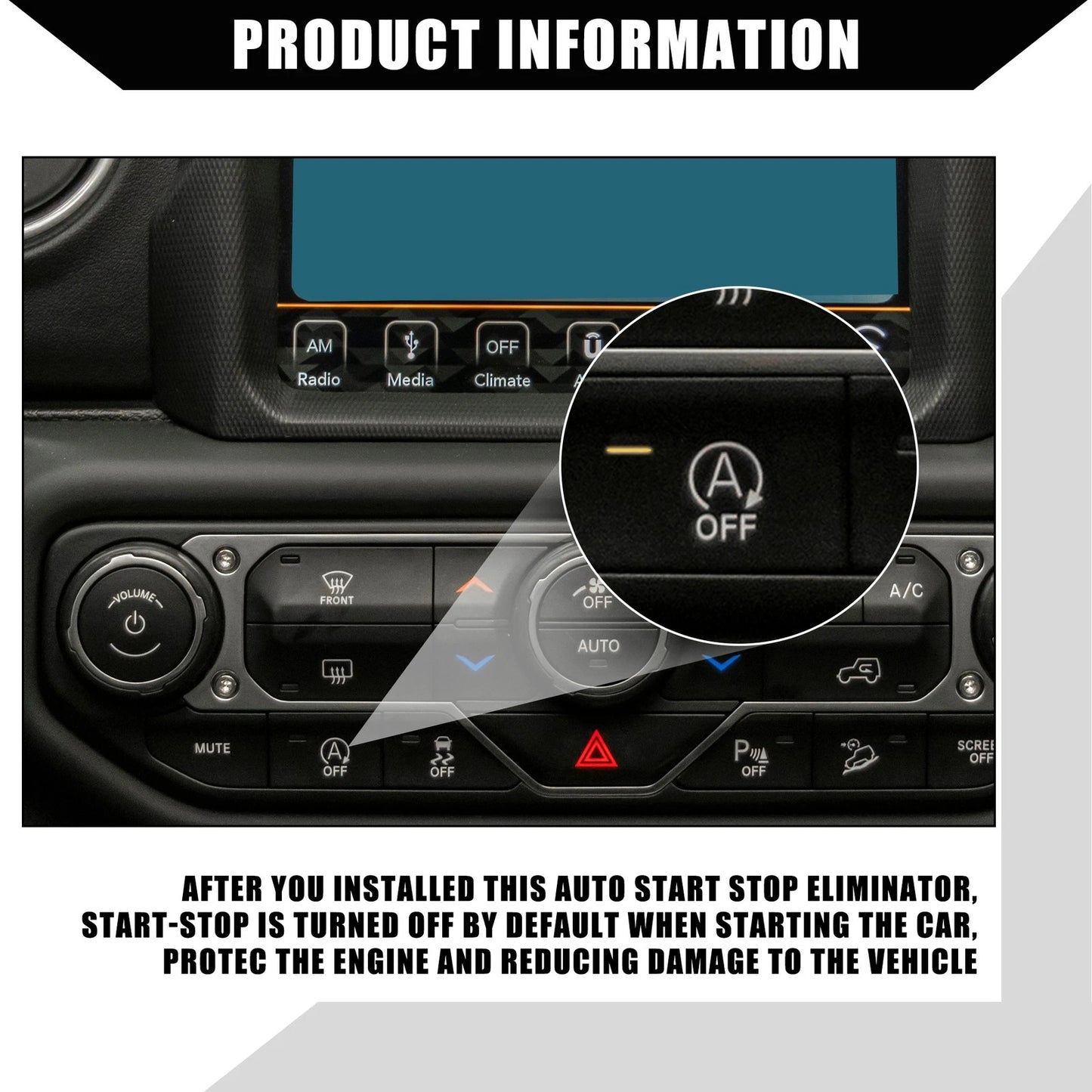 Car Auto Start Stop Canceller for Jeep Wrangler JL JLU (2018-2023) 1 Set Black