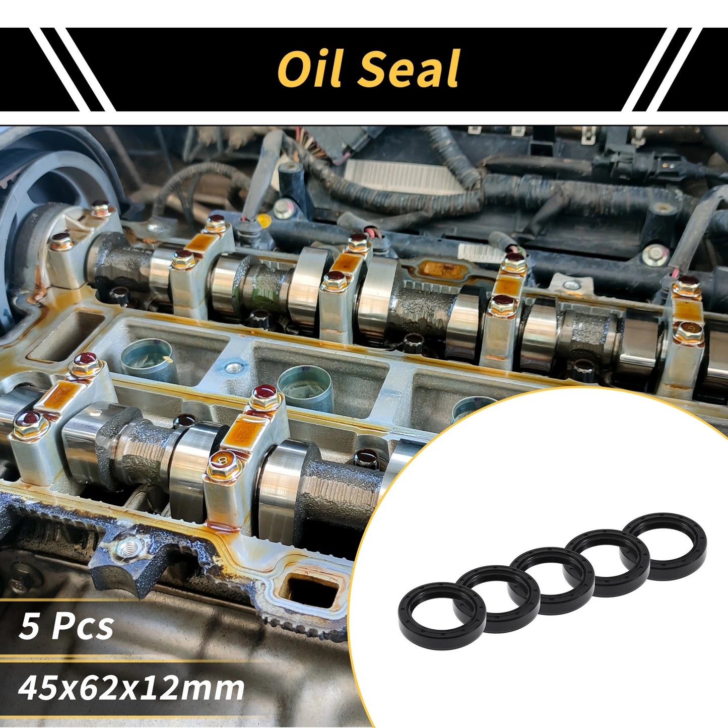Oil Seal Rotary Shaft Seal NBR Rubber 45x62x12mm Black 5 Pcs