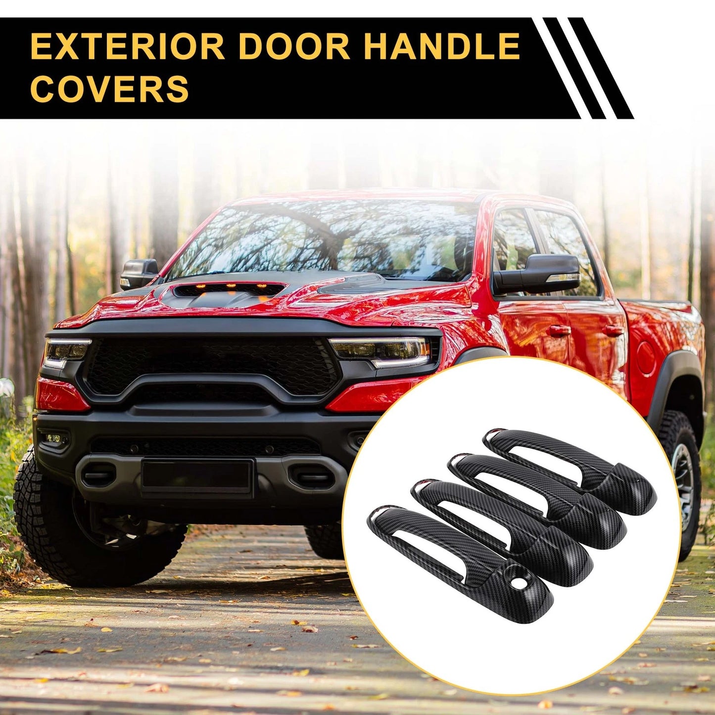 4pcs Exterior Door Handle Cover for Dodge Ram 1500 Carbon Fiber Pattern