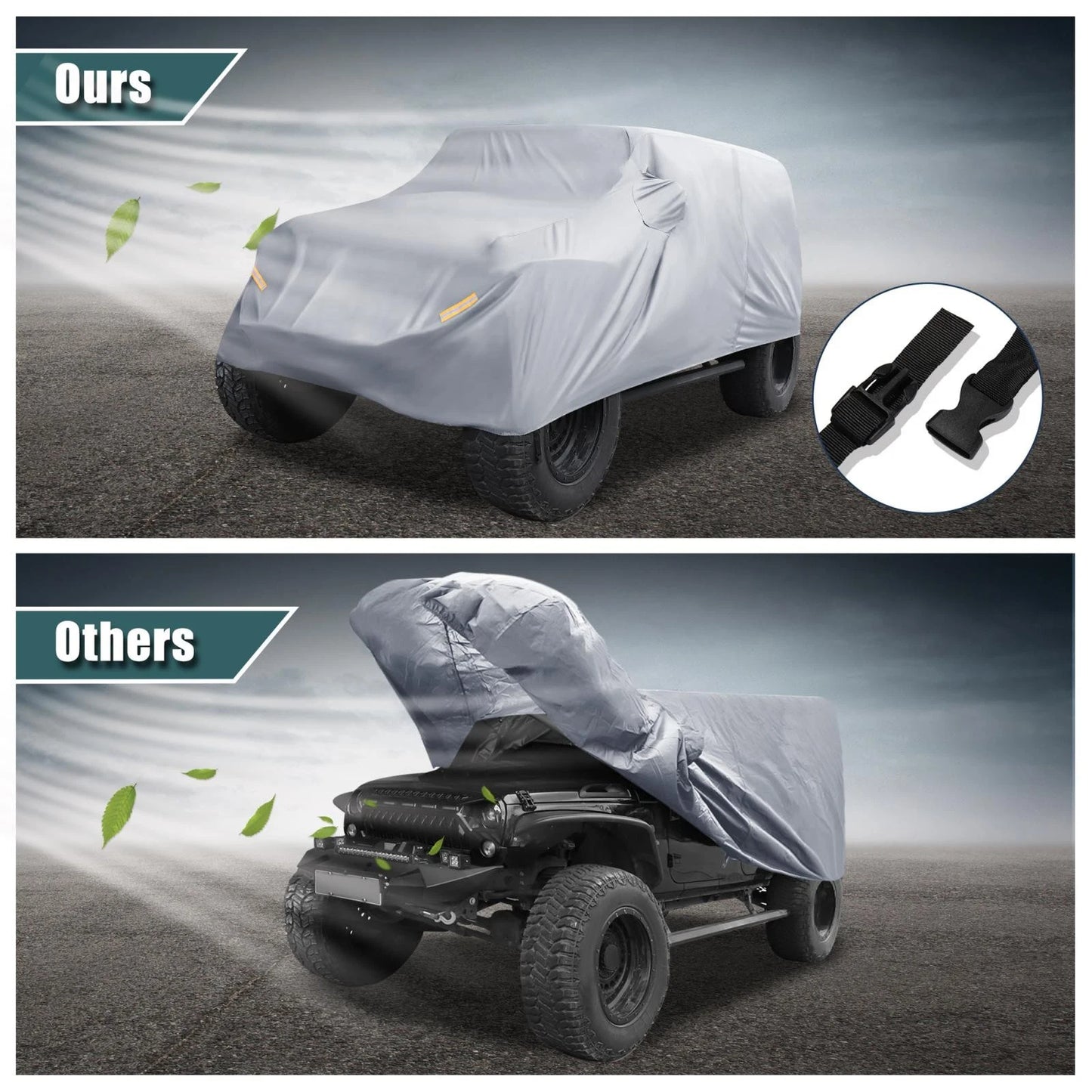 SUV Car Cover for Jeep Wrangler JK JL 4-Door (2007-2021) Sun Protection Gray
