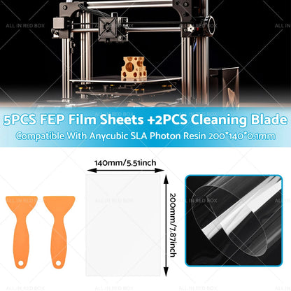 5 x FEP Film Sheets +  Cleaning Blades for Anycubic Resin Printers