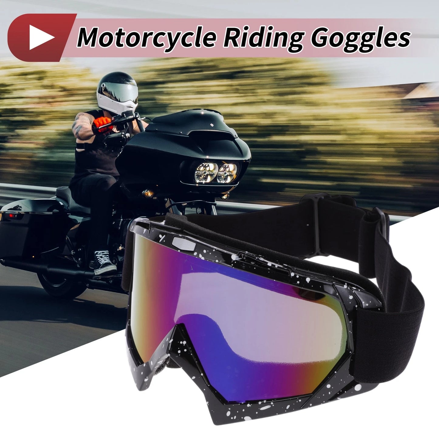 Motorcycle Riding Goggles Blue Lens Black White Frame TPU Cycling Sunglasses
