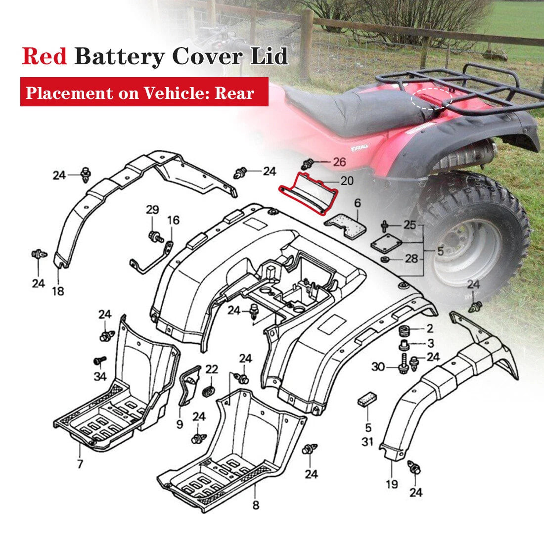 Battery Cover Lid for Honda TRX350 Rancher (2000-2003)