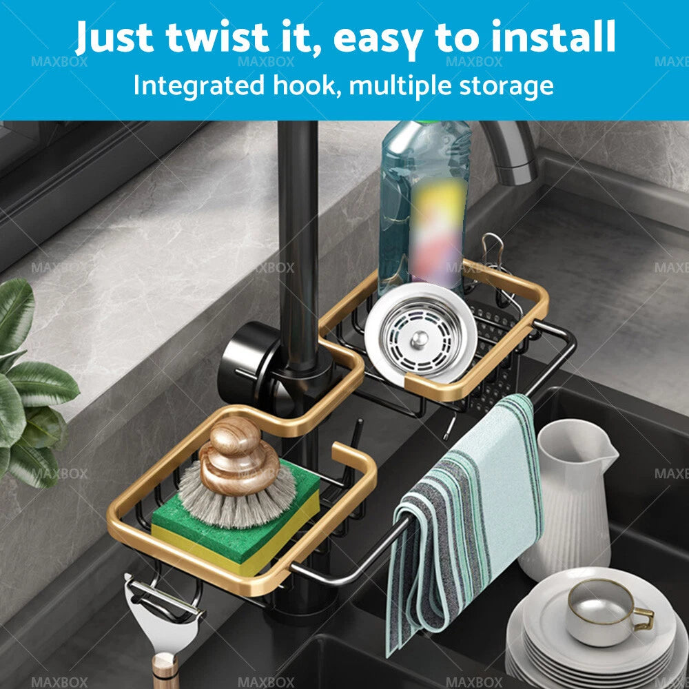 Sink Rack Organizer for Kitchen - Soap & Sponge Holder Drain Basket