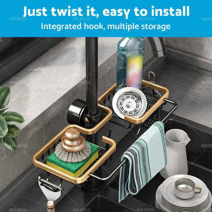 Sink Rack Organizer for Kitchen - Soap & Sponge Holder Drain Basket