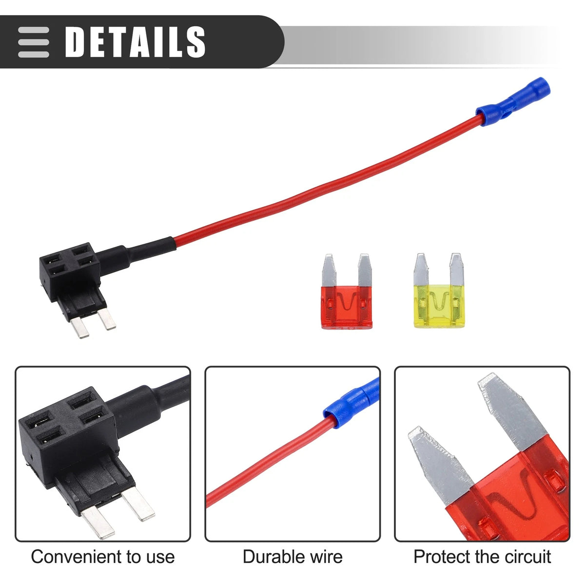 Circuit 12V Mini Fuse Tap w/ 10pcs 10A 20A ATM APM Blade Type Fuse Set for Car