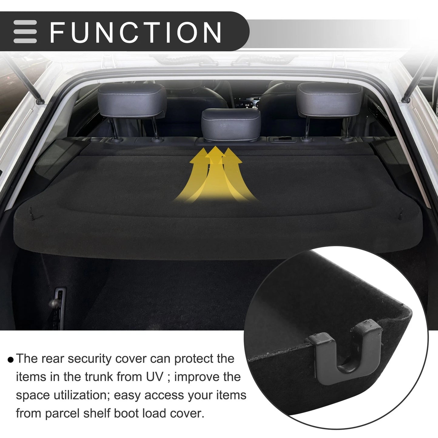 Rear Parcel Shelf Boot Load Cover for Ford Fiesta (2018-2022) Black