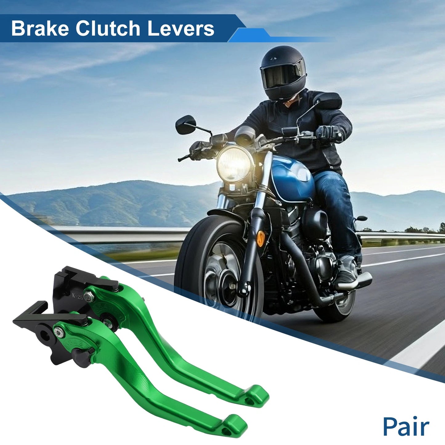Short Brake Clutch Lever 1 Pair Solid Green for Kawasaki Ninja 500 (2024–2025)