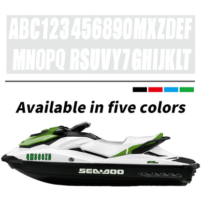 White Alpha-Numeric Registration Stickers Decals for Boat