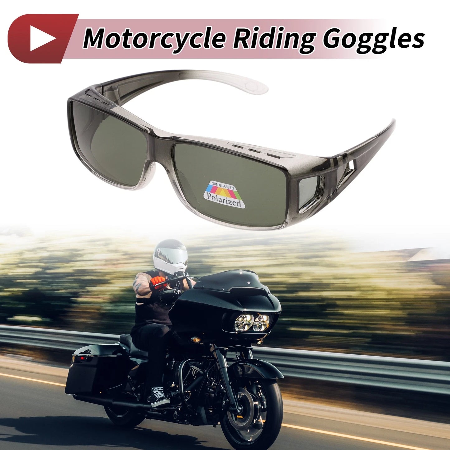 1x Motorcycle Riding Goggles Dark Green Lens Clear Gray Frame