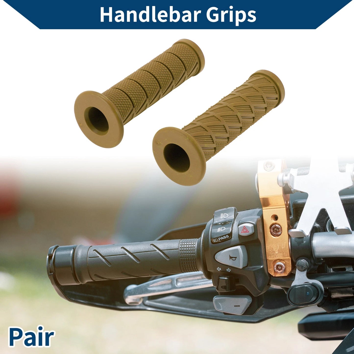 1 Pair / 7/8" 22mm / Handlebar Grips Rubber Khaki for Motorcycle