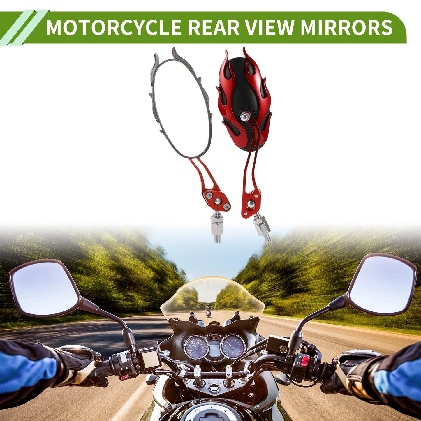 M8/M10 1 Set Motorcycle Rear View Mirrors Oval Shape Red Aluminum Alloy Plastic