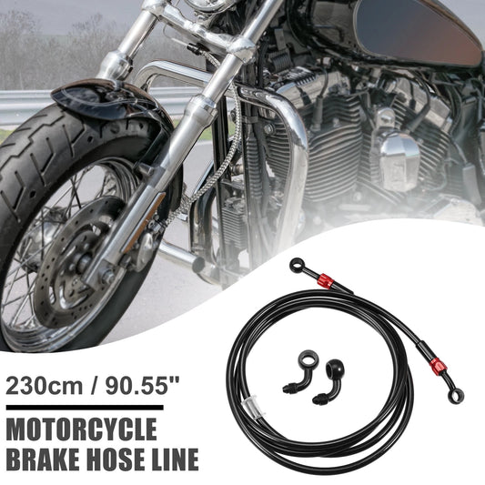 AN3 28 90 Degree Brake Hose Braided Line Clutch Tube 230cm Black Motorcycle